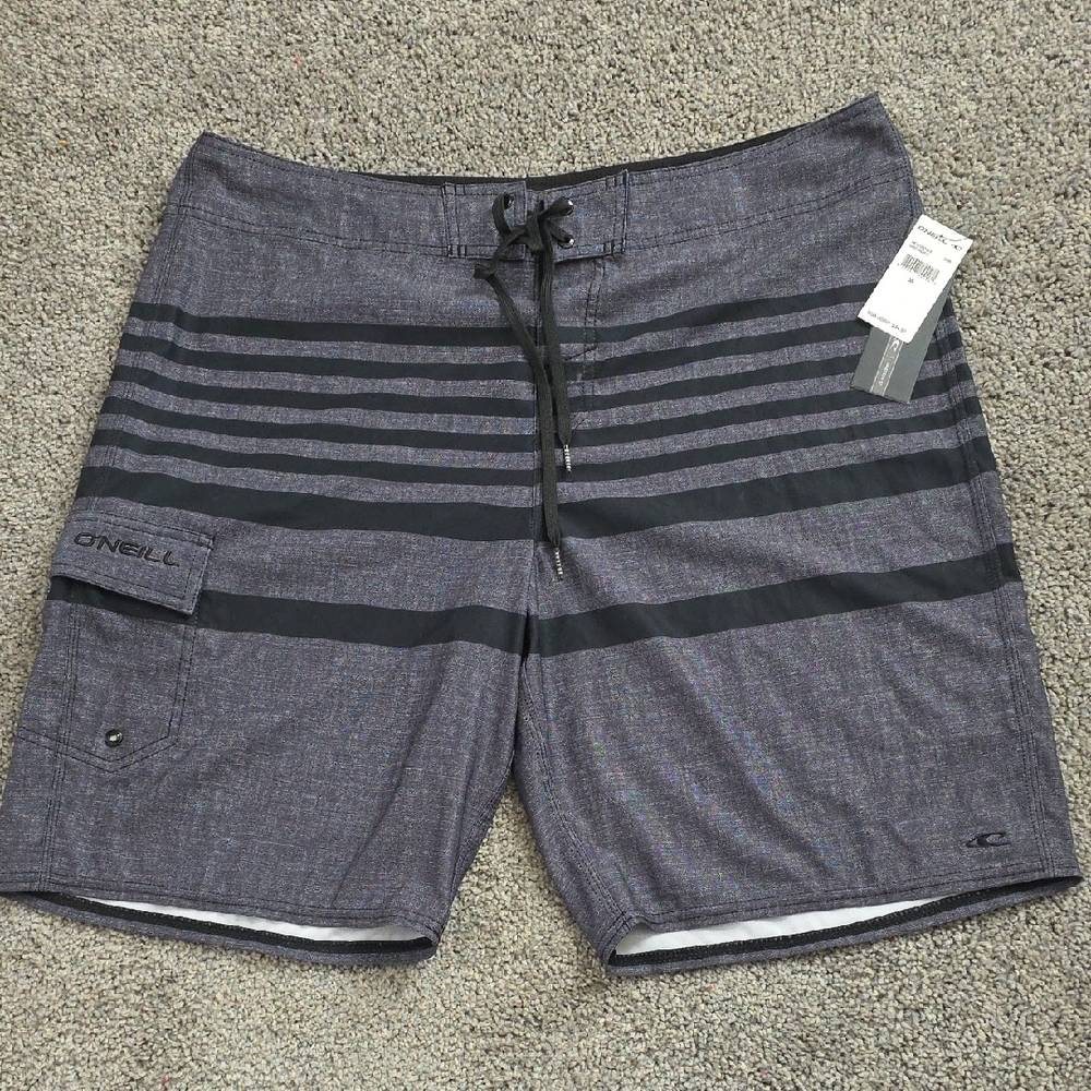 O'Neill Men's Heathered Gray Boardshorts with Black Stripes